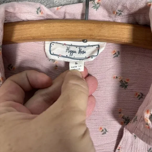 Hippie Rose Top Womens Size L Pink Floral Tie Waist Soft Girl Ditsy Boho Cottage - Picture 8 of 16